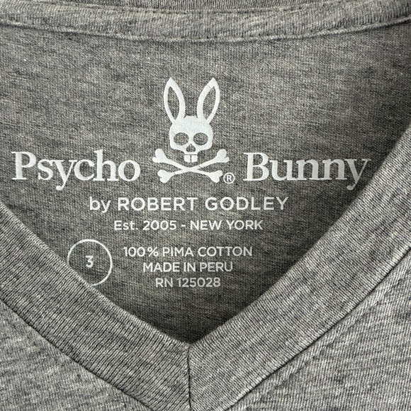 Psycho Bunny V-Neck Short Sleeve Gray T-Shirt - Picture 2 of 8